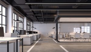 Modern loft style office with white brick wall 3d render